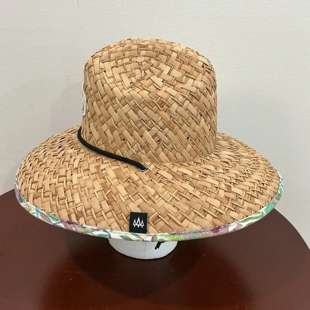 Hemlock Hat Company Straw Beach Sun Hat One Size Chin Strap Elephant Print